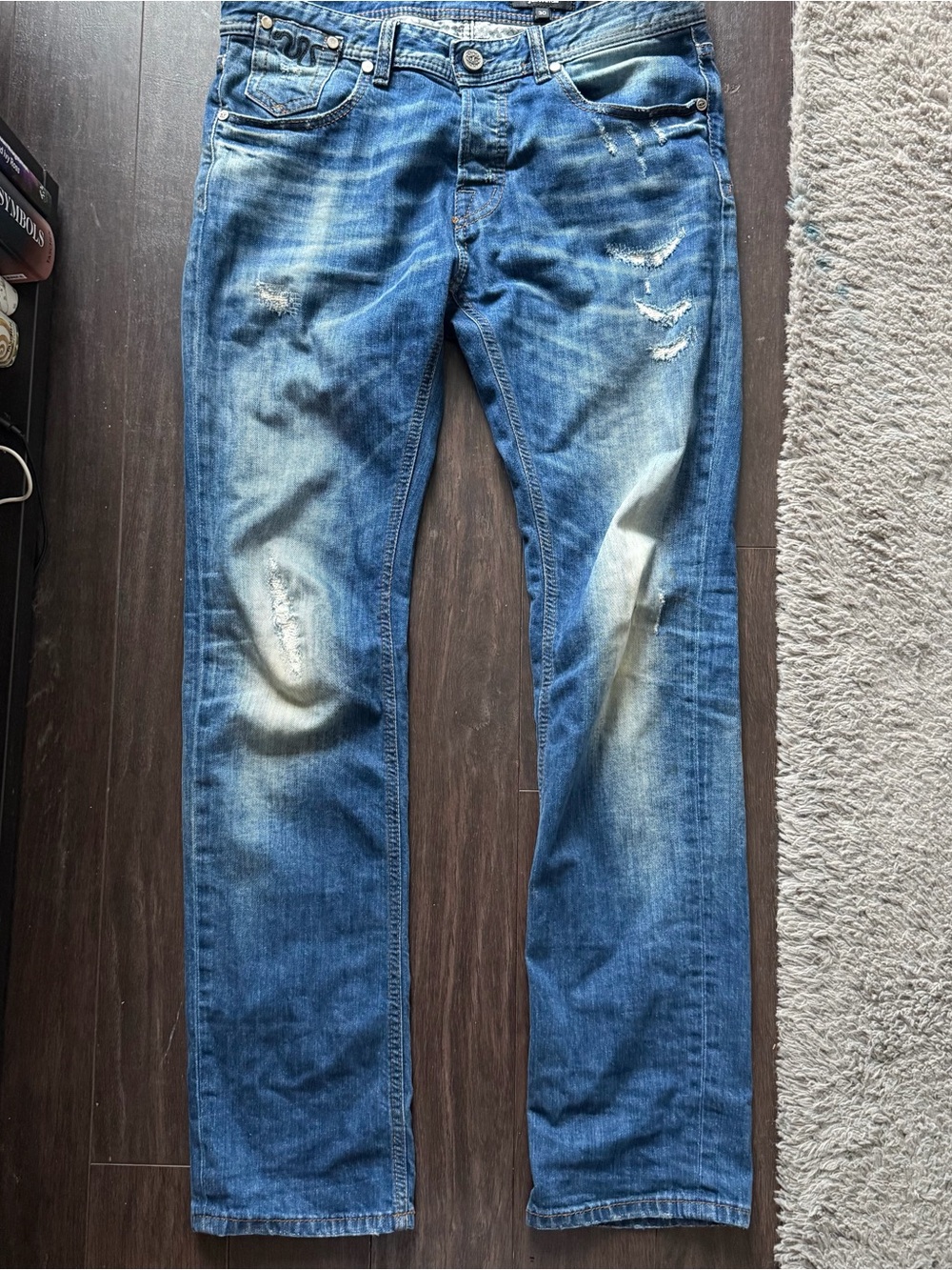 Just Cavalli Studded Snake Distressed Slim Jeans